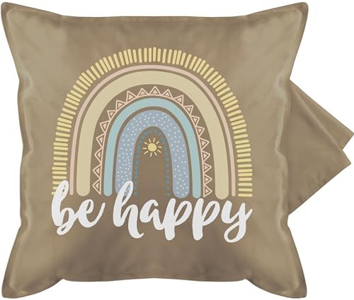 Shirtracer Kissenbezug - Statement - Boho Regenbogen Be Happy weiß - 50 x 50 cm - Beige - Statements Kissen kopfkissen bezug kissenhülle