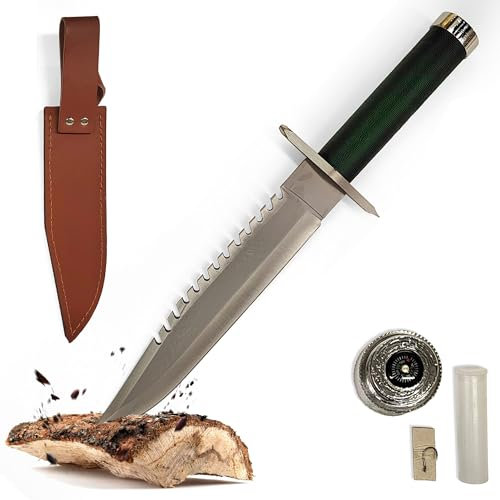 Swords and more Rambo First Blood Part 1 Messer, Bowiemesser mit Lederscheide, 35,5 cm, Edelstahl, Outdoor Messer, taktisches Messer & Survival Messer für Rambo-Fans