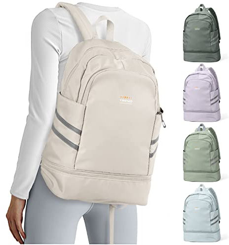 coofay Turnrucksack für Damen, wasserdichter Rucksack mit Schuhfach, Reiserucksack, Sportrucksack, großer Turnbeutel, Beige-groß, Reiserucksäcke