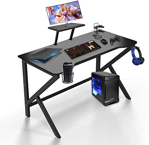 Schreibtisch mit Monitorablage und Kopfhörerhaken,Schreibtisch Laptoptisch aus Holz und Metall Computertisch Bürotisch Computer Holz Officetisch fürs Home für PC und Laptop (Schwarz, 100x55x90.5cm)