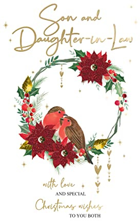Son & Daughter-In-Law Robins Christmas Card Hand-Finished Champagne Cards XCDC405