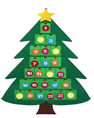 YUEMOL weihnachtskalender Filz Weihnachtsbaum DIY digitaler Weihnachtscountdown for Kinder, dreidimensionale Weihnachtsdekoration Kalenderanhänger (Color : Green, Size : 95x70cm)