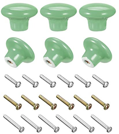 sourcing map Ceramic Drawer Knobs 6pcs, Vintage Dressers Mushroom Shape Pulls 1.1x1.5 for Dresser Door Handles Cupboard Wardrobe Drawer(Green)
