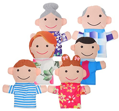 STOBOK Family Hand Puppet Set Family Members Soft Plush Hand Puppets for Children Role-Play Toy Storytelling Imaginative Pretend Play Teaching Preschool 6pcs