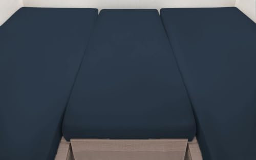 Spannbettlaken 3-teiliges Spannbettlaken-Set für Wohnmobile/-Wagen, mit elastischem Gummizug und großem Mittelstück 70x190-85x210 + 60x120cm (Marine)