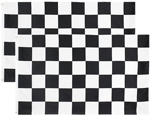 2 Pack Checkered Flags 5ft x 3ft Black and White Racing Flags and Banners Pennant Decoration for Game Parade Sport Events, Festival Party 90 X 150cm with Brass Grommets