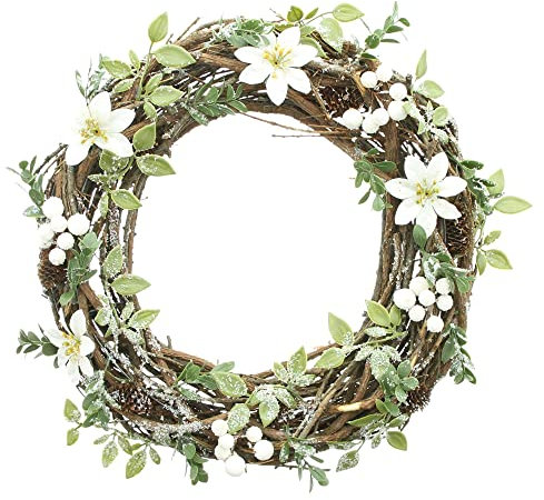 Kranz Christrose, Birkenreisig, Metallrahmen, Kunststoff Maße: Ø 38 x 11 cm, Innen-Ø 20 cm