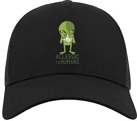 Allergic to Humans Funny Alien Sneezing Halbmaschige Trucker-Cap-Baseballmütze aus Baumwolle Schwarz