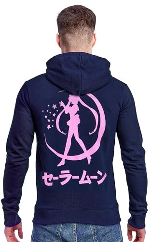Elbenwald Felpa con Cappuccio Sailor Moon con Motivo di Silhouette per i Fan degli Anime Uomini Donne Unisex Cotone Blu - L