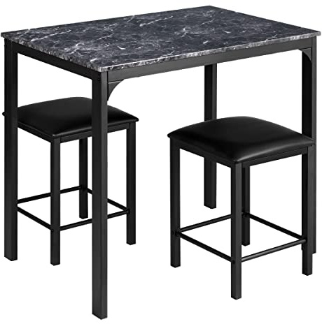HOMASIS Mesa Alta, Mesa de Bar con 2 Taburetes, Mesa de Comedor de Madera, Taburetes de Cocina con Reposapiés, Península de Cocina con Taburetes, 90 x 60 x 82 cm, 35 x 35 x 50,5 cm (Negro)