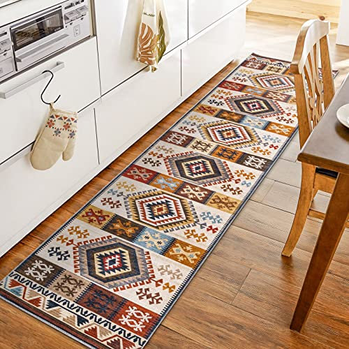 TALETA Teppich Läufer Flur rutschfest waschbar, Küchenläufer bunter Küchenteppich Vintage, Teppich Läufer für Küche, Terrasse, Treppen, Flur, Gang, braun, 80 x 300 cm