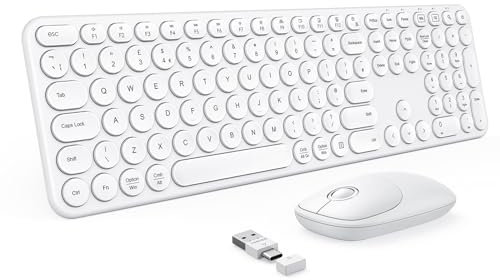 Wireless Keyboard and Mouse Set, Wireless Keyboard Mouse Combo with 2-in-1 USB and USB C Receiver, Compatible with Apple Macbook Pro/Air Windows 7/8/10 Computer Laptop PC, White