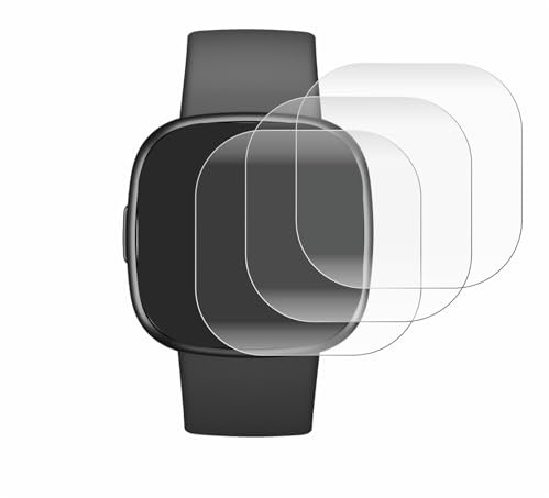 Savvies 4 Stück Full-Screen Schutzfolie für Fitbit Sense 2 Full-Cover Displayschutz-Folie mit Installationshilfe [3D Curved, Transparent]