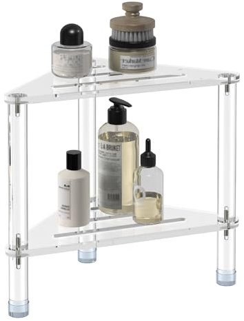 GOIOOIA Acrylic Corner Shower Stool for Shaving Legs 11.42 D X 11.42 W X 14.37 H, Triangle Shower Foot Rest with Storage Shelf, Heavy Duty, for Inside Shower, Waterproof Non-Slip