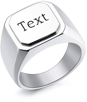 INBLUE Personalisierte Gravierte Name/Initial Monogramm Signet Ringe für Männer mit Optionalen Größe 54-75 Edelstahl Buchstabe Ringe mit Größe Adjusters Mode Schmuck für Jahrestag - A4