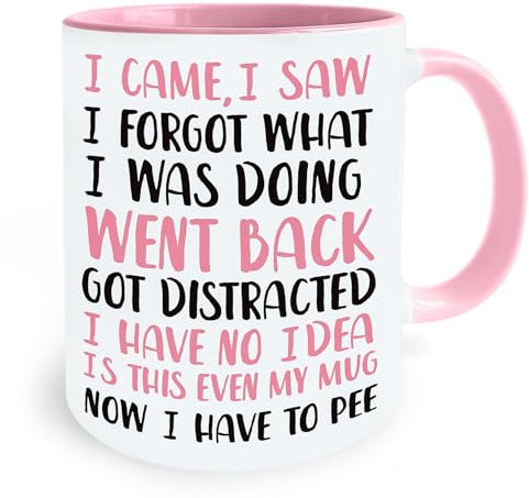 I Came I Saw I Forgot Mug,Funny Mugs for Women,Humour Quote Mug,Novelty Gifts for Office/Friends/Dad/Mum,Pink & White Ceramic Cup for Coffee/Tea/Milk