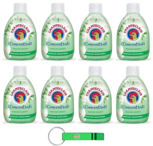 8 x Chanteclair I Konzentrate Wäscheparfüm Weißer Moschus, intensiver und anhaltender Duft auf dem Haar, 220 ml + Schlüsselanhänger Beni Culinari gratis