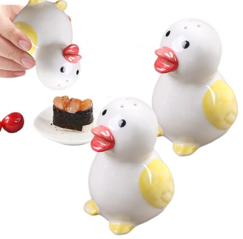 Smavles 2 Pcs Lustige Salz- und Pfefferstreuer aus Porzellan - Freche Salzstreuer Gewürzspender - Einweihungsgeschenk Salz- und Pfefferstreuer Set als Geschenk, aus Keramik (Enten)