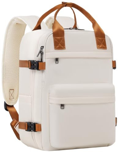COOLIFE Rucksack für EasyJet 45×36×20cm Reiserucksack Flugzeug 30L Klein Handgepäck Kabinengröße Tasche mit Laptopfach für Weekender Kurze Trip (Weiß/Braun)