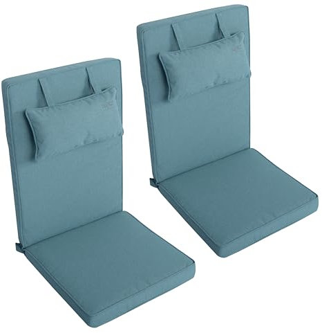 LILENO HOME Gartenstuhl Auflagen mit Kopfkissen [2er Set - Hochlehner] in Aqua - Sitzauflagen für Gartenmöbel - Stuhlkissen für Gartenstühle und Klappstühle Dub