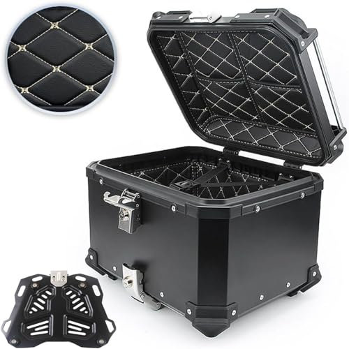 Black/Flat Surface,45L, Aluminum Motorcycle Top Box,Universal Motorcycle Trunk Waterproof,28L 36L 45L 55L 65L 80L 100L Motorcycle Luggage,with Base Plate,for storage Helmet Luggage