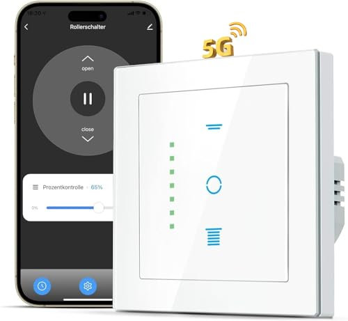 SMARTERCURRY WLAN Rollladenschalter Dual-Band (5GHz/2.4GHz), [6 Gen] Jalousien Schalter benötigt Nullleiter, Rollladensteuerung kompatibel mit Echo Alexa/Google, 80x80mm, 1 Stück