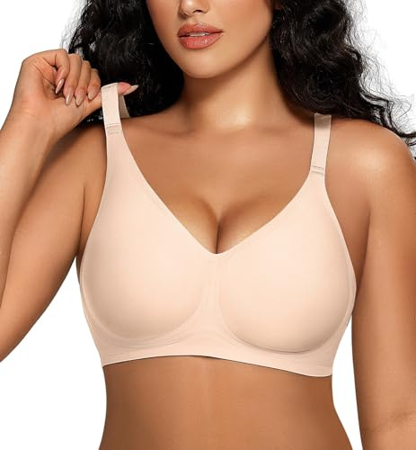 OEAK Women Comfortable Jelly Bras No Underwire Seamless Full Coverage Bralette Buttery Soft Convertible Everyday Tshirt Bra Nude L