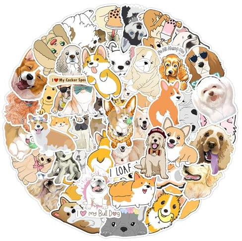 Cute Dog Stickers 50PCS Puppy Waterproof Vinyl Decals Great Party Favors Gifts for Kids Teens Adults Boys Girls DIY Decoration Laptop Water Bottle Phone Luggage Notebook Skateboard