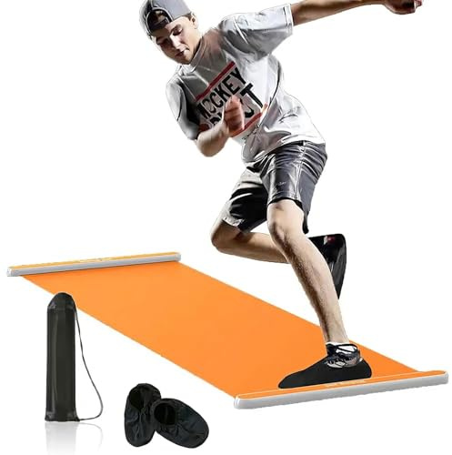 Slide Board Sports Sliding Mat,Slide Board for Working Out,Slide Mat for Exercise,Slide Mat for Home Gym Cardio Workout,Leg Core Yoga Sliding Mat with Shoe Booties and Carrying Bag(Yellow,200cm)