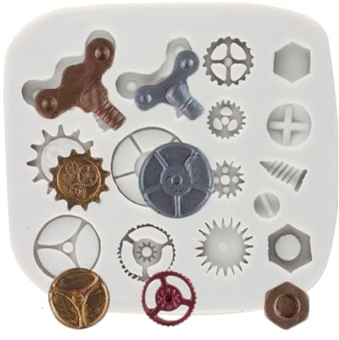 MINFEIDMS Steampunk-Zahnrad-Silikonformen Für Fondant Zahnrad Schokolade Süßigkeiten Form Zum Dekorieren Von Kuchen Cupcake-Topper Blütenpaste Polymer-Ton