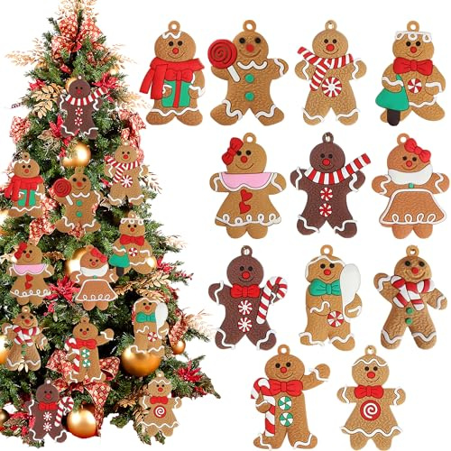 24 Stück Weihnachtsbaumschmuck, Weihnachtsdeko Lebkuchenmann deko, Zuckerstangen Deko Anhänger, Niedliche Lebkuchenfiguren für Festliche Deko Weihnachten, Perfekt für Weihnachtsbaum und Feiern