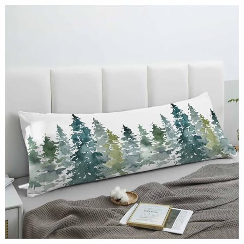 Binvinzy Kissenbezug mit Tannenbaum, Lendenkissen, Aquarell, Waldbäume, dekorativ, für Sofa, Bett, Terrasse, Balkon, 50,8 x 137,2 cm, Grün