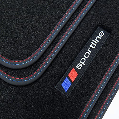tuning-art BSF034 Fußmatten Sportline-Design passend für BMW 5er F10 F11 LCI Touring Limo xDrive 2013-2017, Naht:Rot/Blau