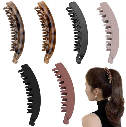 6 Stück Groß Bananen Haarspange Vintage Bananen-Haarspangen Pferdeschwanz Haarklammer Rutschfeste Leopard Haar Spange Haarclips Für Damen Mädchen Dicke Mittleres Haar (6 Color D)