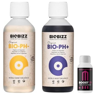 GROWMANIA Biobizz pH + Plus 250 ml + pH - Minus 250 ml Flüssig + Up Nutrients Boost Up | Superpack Ph up and Ph Down and Boost | Ph-senker Heber Dünger Pflanzen Grow Anbau Indoor Down Granulat Tomaten