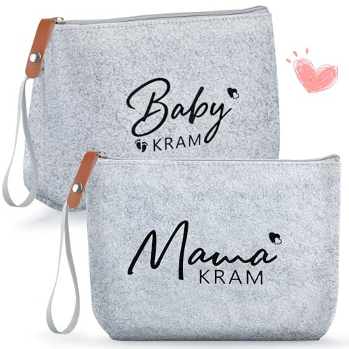 HGRGHH 2PCS Geschenke für Werdende Mütter, Kosmetiktasche aus Filz mit Reißverschluss, Geburt für Werdende Mama, Baby Geschenk, Schwangerschaft Geschenk (Hellgrau)