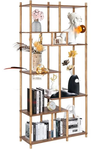 YGYQZ Bücherregal mit 7 Ebenen, Groß Offenes Regal Wohnzimmer Standregal Regal Stehend Raumteiler Regal für Heimbüro, Schlafzimmer, Büro, Vintage braun 163 * 30 * 77cm