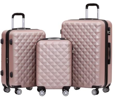 BEIBYE Zwillingsrollen 2066 Hartschalen-Koffer: 15 Farben, ABS-Kunststoff, Zahlenschloss mit Doppelreißverschluss, Exklusive Innenausstattung und umfangreiche Funktionen(Rosa Gold, Set)