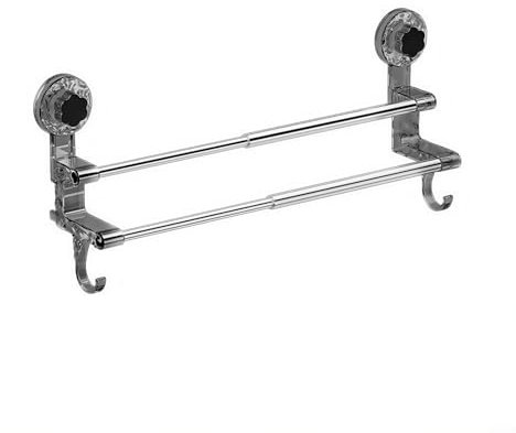 Doppelter Handtuchhalter mit starken Saugnäpfen, 48,3 - 78,9 cm, verstellbare Länge, kein Bohren erforderlich, für Badezimmer, Küche, Dusche, Glasfliesen (grau)