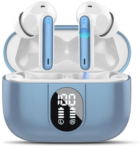 Wireless Earbuds, Bluetooth 5.3 Headphones In Ear with 4 ENC Noise Cancelling Mic, 40H Playtime Bluetooth Earphones, Mini Deep Bass Stereo Ear Buds, IP7 Waterproof Wireless Headphones, LED Display