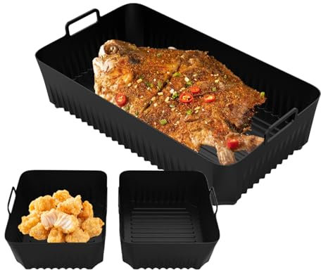 Les-Theresa 3Pcs Silicone Air Fryer Liners, Airfryer Liner for Ninja 500 Air Fryer Silicone Liner Trays, Dishes for Ninja Flex Drawer Air Fryer Basket Tray Reusable Airfryer Accessories 5.2L/10.4L