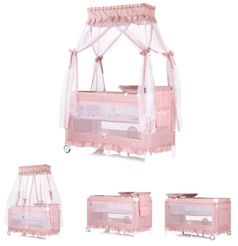 Chipolino Reisebett Palace, Baldachin Moskitonetz zwei Ebenen Wickelauflage, Farbe:pink