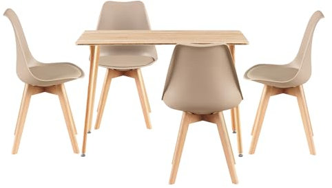 LafeuR Esszimmergruppe Esstisch mit 4 Stühlen Essgruppen, 110cm Rechteckig Küchentisch und 4er Set Esszimmerstühle Sitzgruppe für Wohnzimmer Küche Büro(Eiche Tisch +4 Helles Khaki Stühle)