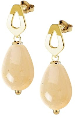 I.L.U.S Echt Edelstein Tropfen-Ohrringe Damen-Handgefertigter Naturtein Ohrhänger, 925 Silber Vergoldet, Stecker-Design, Eleganter Edelschmuck für Frauen