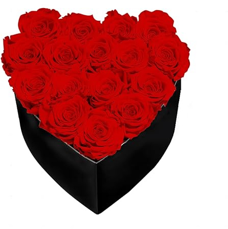 ENSES LOYUFE Konservierte Rosenbox, 18 Stück Echte Rosen für immer Blumen mit herzförmiger Box, Ewige Rose Last 3 bis 5 Jahre für Muttertag Valentinstag Geburtstag Geschenk Party Dekorationen (Rot)