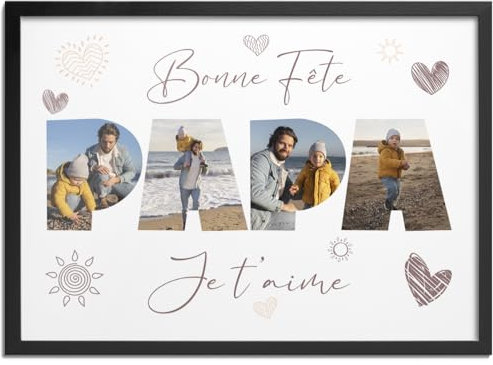 Pictalia - Cadre Personnalisé, Cadeau Fête des Pères Personnalisé, Cadeau Papa Personnalisé, Cadeau Fete des Peres Personnalisé, Cadeau Fete des Peres Original, Cadre A4, A3, A2, Texte Personnalisable