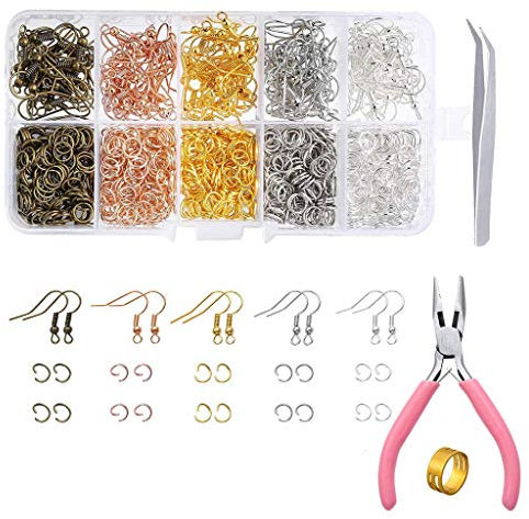 1128 pezzi di orecchini con ganci per orecchini, anelli di salto, pinze, orecchini