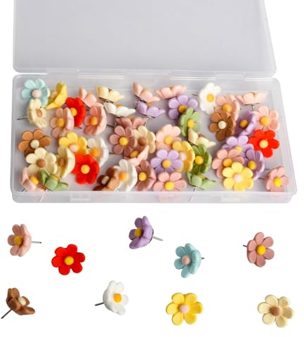 ErShiPing 50 Stück Blumige Pinnnadeln, Blumen Reißzwecken Bunte Pinnadeln | Pin Nadeln für Pinnwandnadeln, Reissnägel, Reisszwecken, Push Pins für Pinnwände Cork Board Korktafel Fotowand Büro Haus
