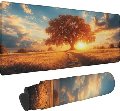 Mouse Pad Gebranntes Orange Mauspad XXL 600x300mm Gaming Mauspad Landschaft Mousepad Mit Genähter Kante Schreibtischunterlage, Schreibtisch zubehör das Präzision und Geschwindigkeit Verbessert T537