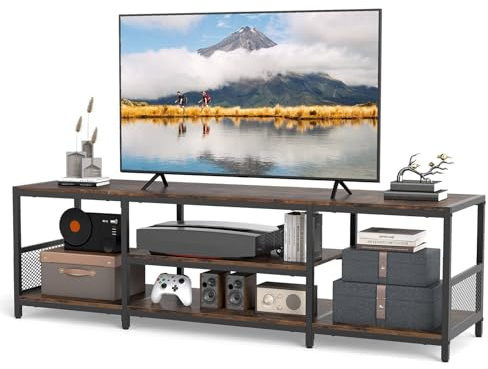 Multigot TV Stand for TVs up to 65 Inches, Industrial TV Unit Console Table with Open Storage Shelves, Metal Frame Wooden Television Cabinet Media Entertainment Center for Living Room Bedroom